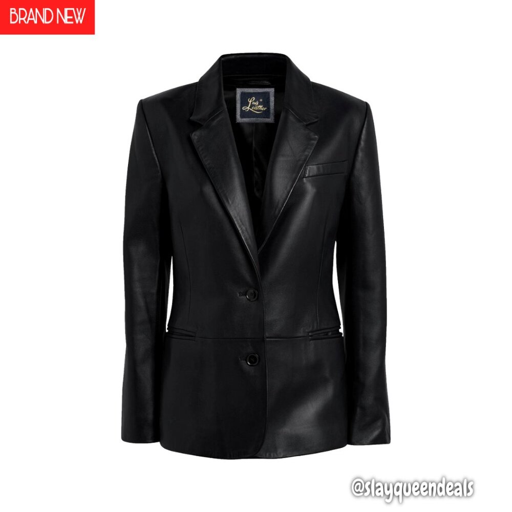 Lambskin Leather Blazer Women, 2-Button, Satin Lined, Classic Fit
